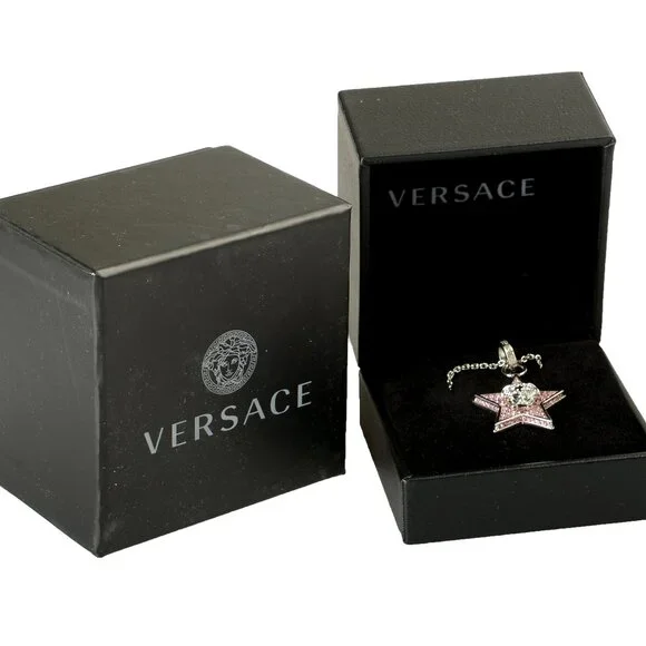 Versace Unisex Silver Color Metal Chain Medusa Head Sparkle Necklace Pendant